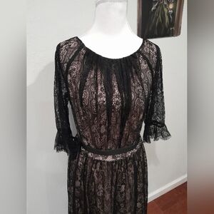Eva Franco Black Lace Midi Dress Size 10